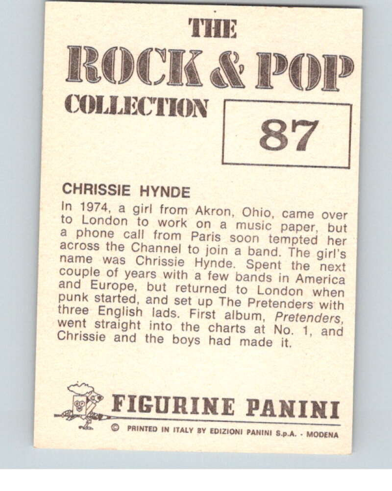 1980 Rock and Pop Collection Album Stickers #87 Chrissie Hynde V68069 Image 2