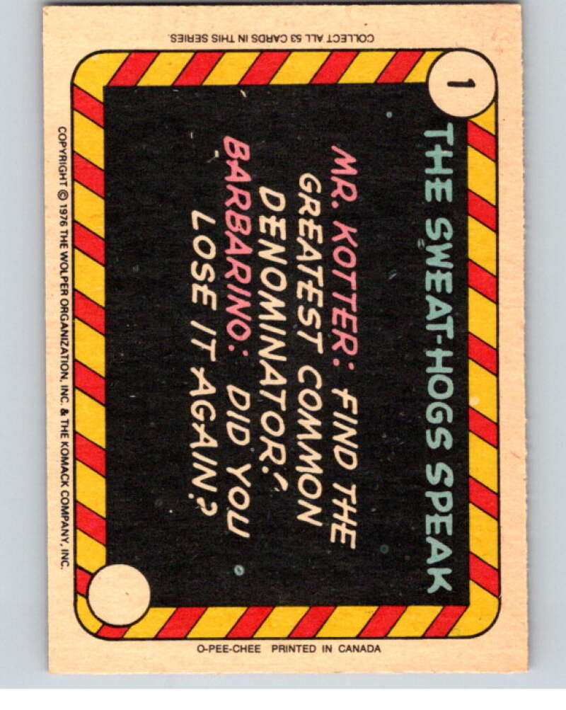 1976 OPC Welcome Back Kotter #1 Up your nose.. V68537 Image 2