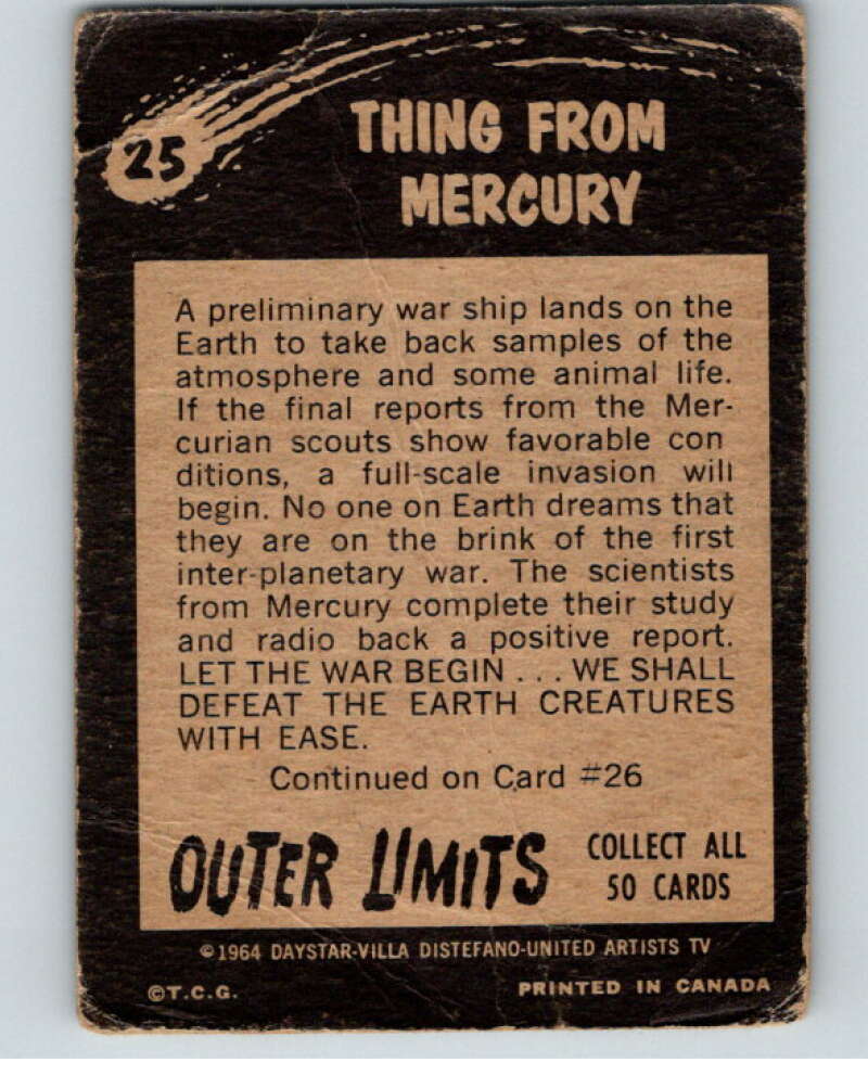 1964 OPC Outer Limits #25 Thing from Mercury V68706 Image 2