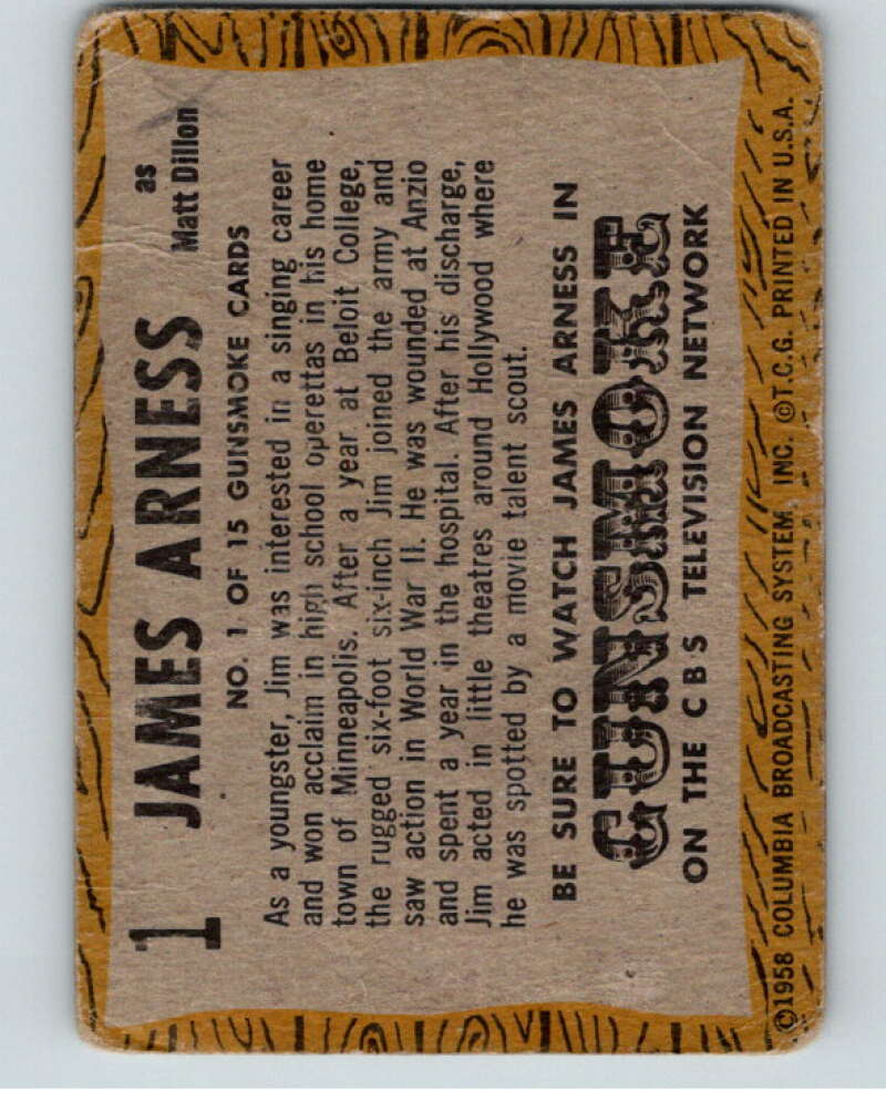 1958 TV Westerns #1 James Arness as Matt Dillon V68802 Image 2
