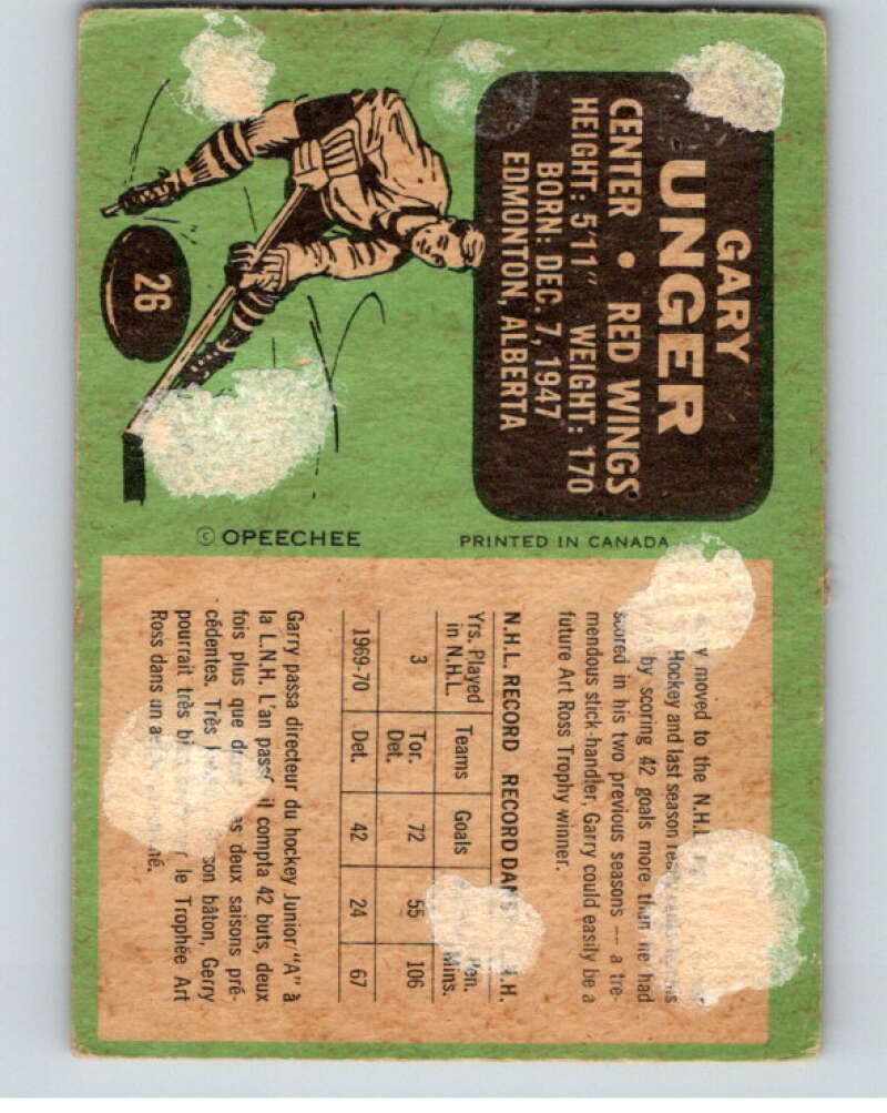 1970-71 O-Pee-Chee #26 Garry Unger Detroit Red Wings V68864 Image 2