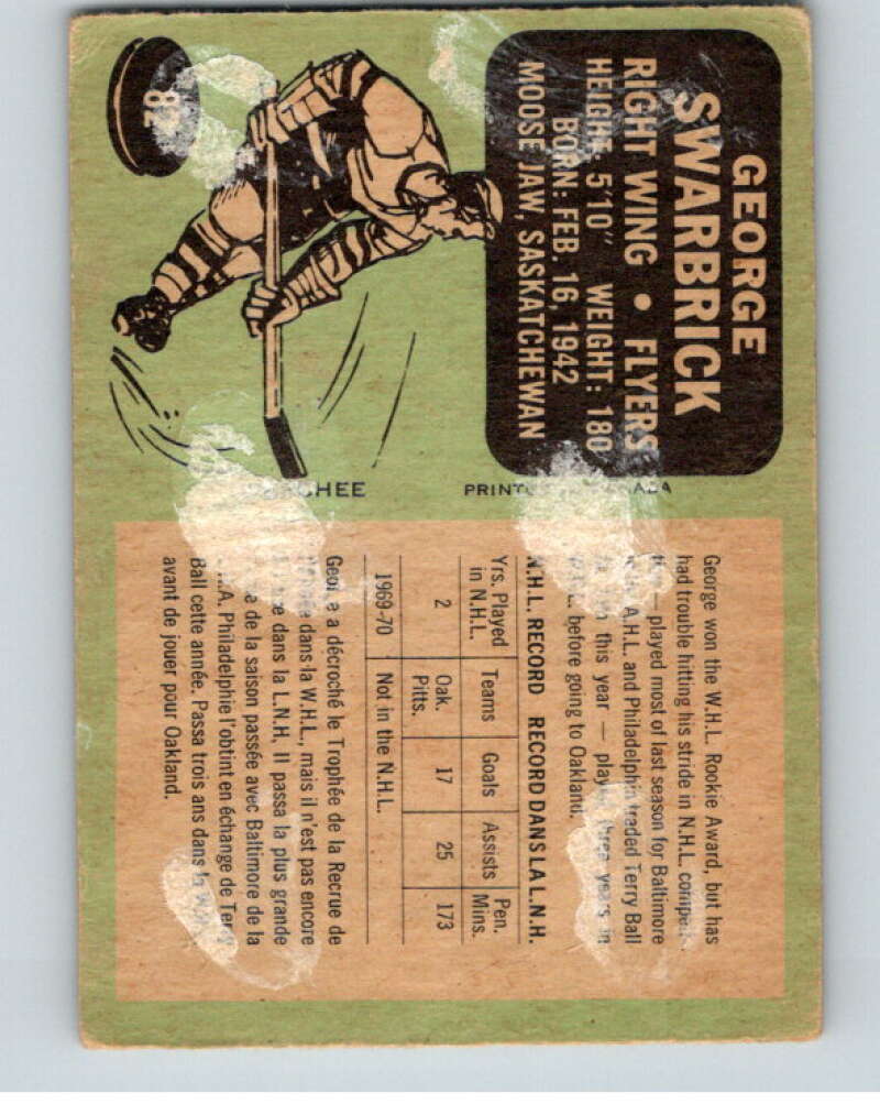 1970-71 O-Pee-Chee #82 George Swarbrick Philadelphia Flyers V68883 Image 2