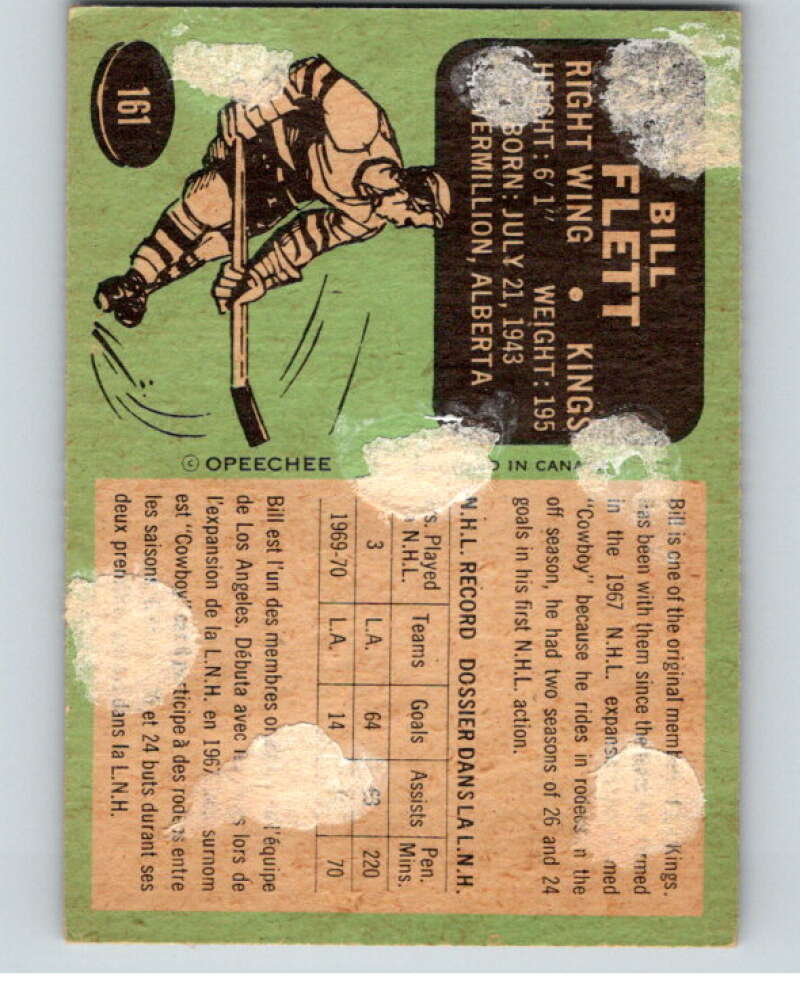 1970-71 O-Pee-Chee #161 Bill Flett Los Angeles Kings V68923 Image 2