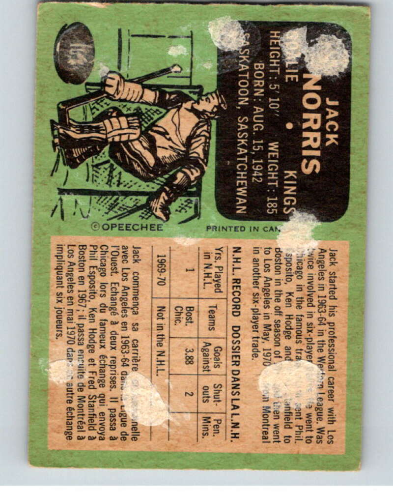 1970-71 O-Pee-Chee #165 Jack Norris RC Rookie Los Angeles Kings V68926 Image 2