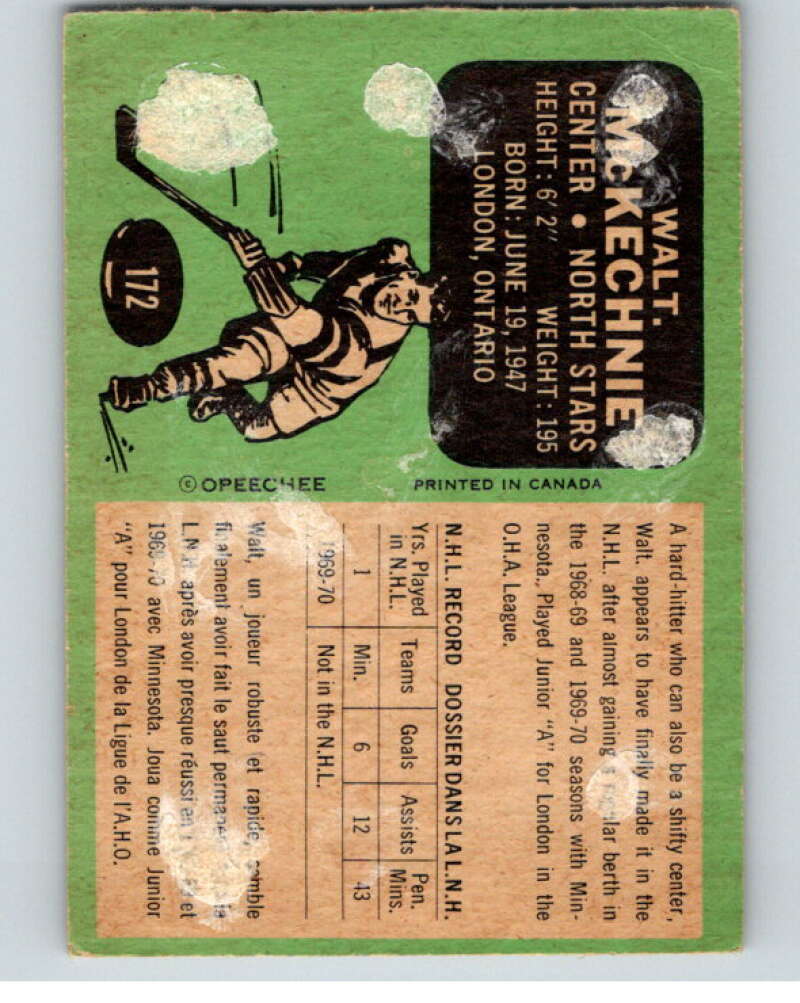1970-71 O-Pee-Chee #172 Walt McKechnie RC Rookie Minnesota North Stars V68928 Image 2