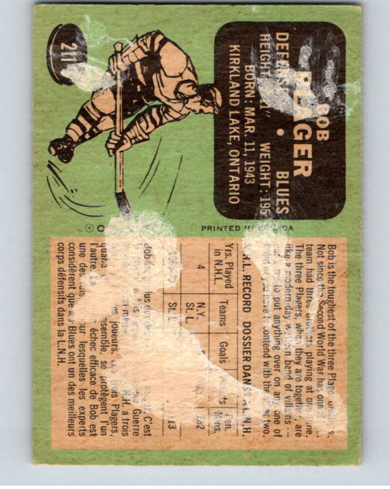1970-71 O-Pee-Chee #211 Bob Plager St. Louis Blues V68944 Image 2