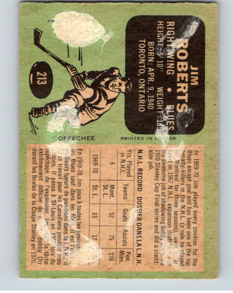 1970-71 O-Pee-Chee #213 Jim Roberts St. Louis Blues V68945 Image 2