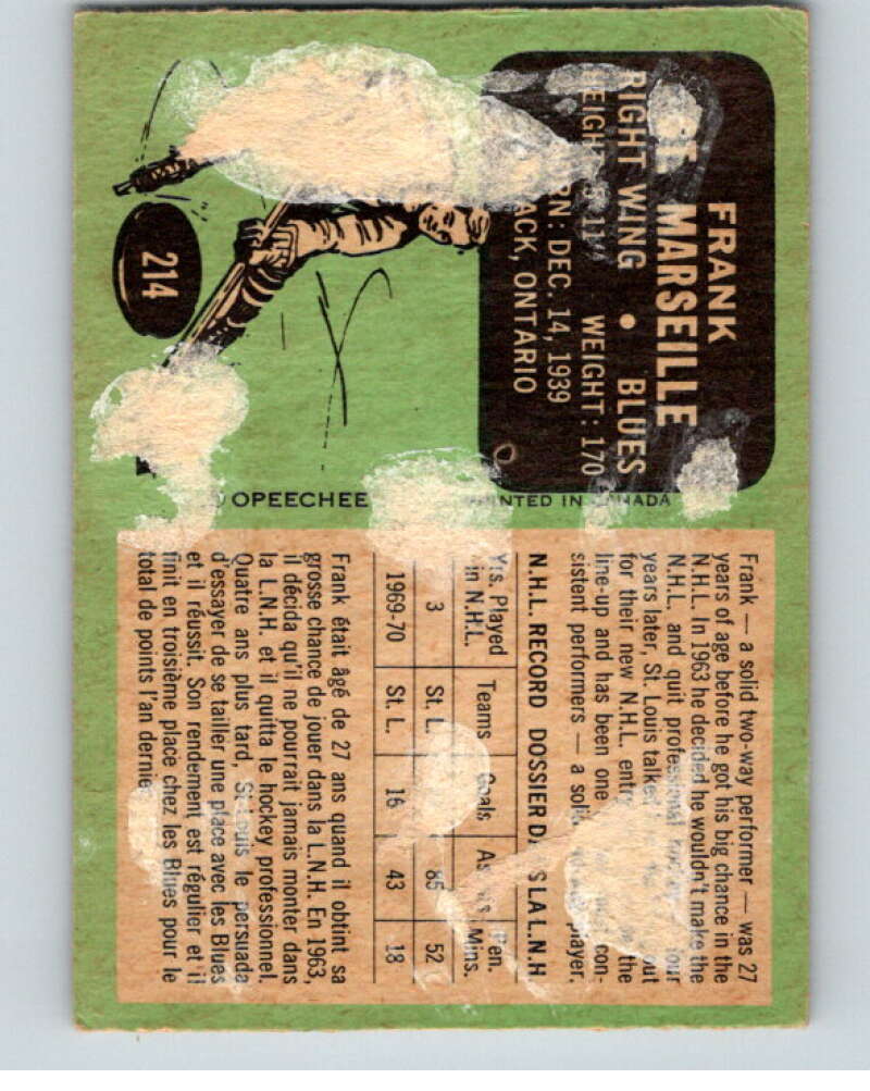 1970-71 O-Pee-Chee #214 Frank St. Marseille St. Louis Blues V68946 Image 2
