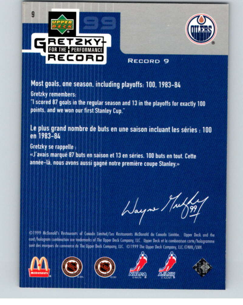 1999-00 Upper Deck McDonald's Gretzky Performance #9 Wayne Gretzky V69015 Image 2
