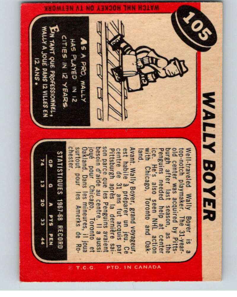 1968-69 Topps #105 Wally Boyer Pittsburgh Penguins V69042 Image 2