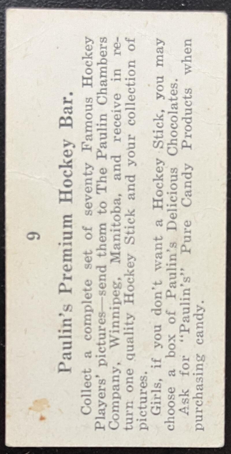1923-24 Paulin's Candy V128-1 Hockey #9 Cliff O'Meara V69047 Image 2