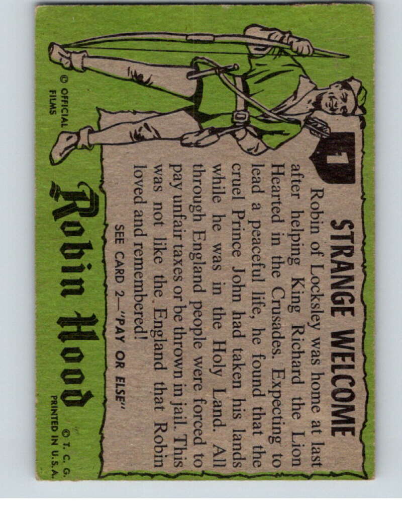 1957 Topps Robin Hood #1 Strange Welcome V69085 Image 2