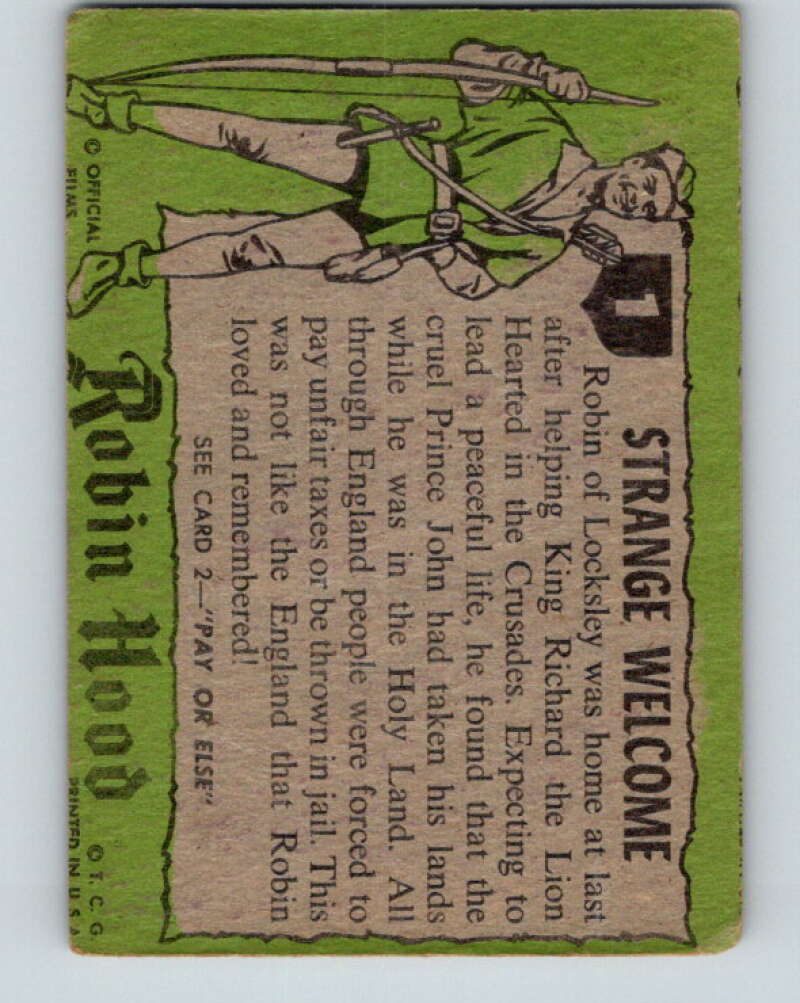 1957 Topps Robin Hood #1 Strange Welcome V69086 Image 2