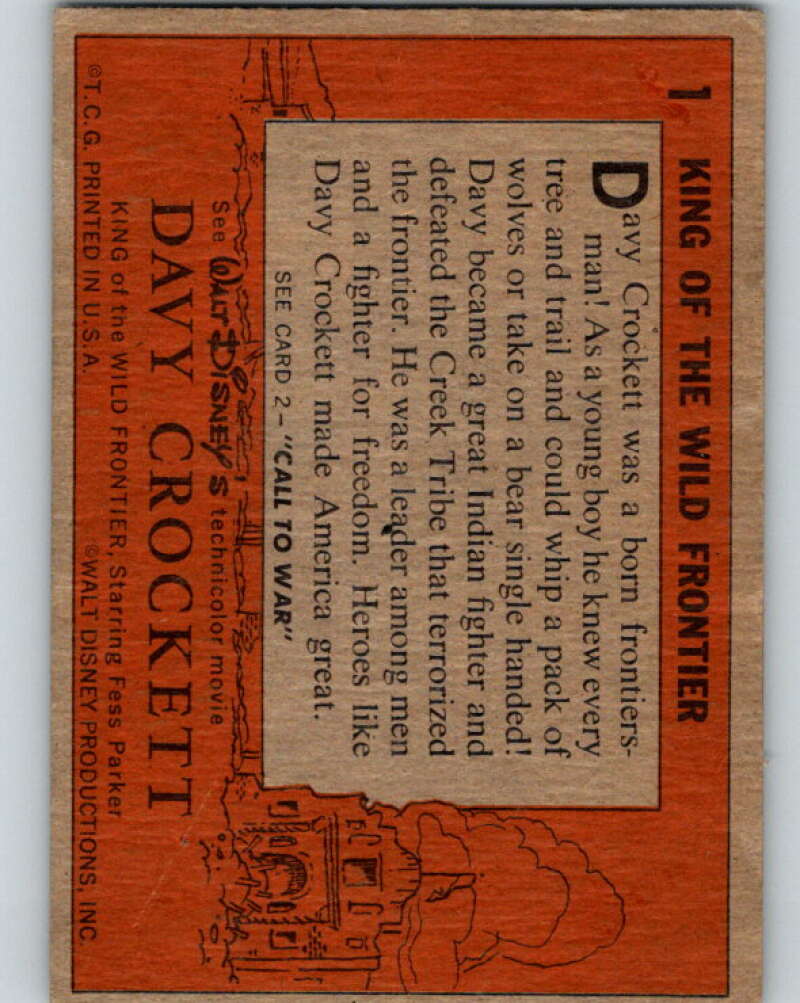 1956 Topps Davy Crockett Orange Back #1 King of the Wild Frontier V69091 Image 2