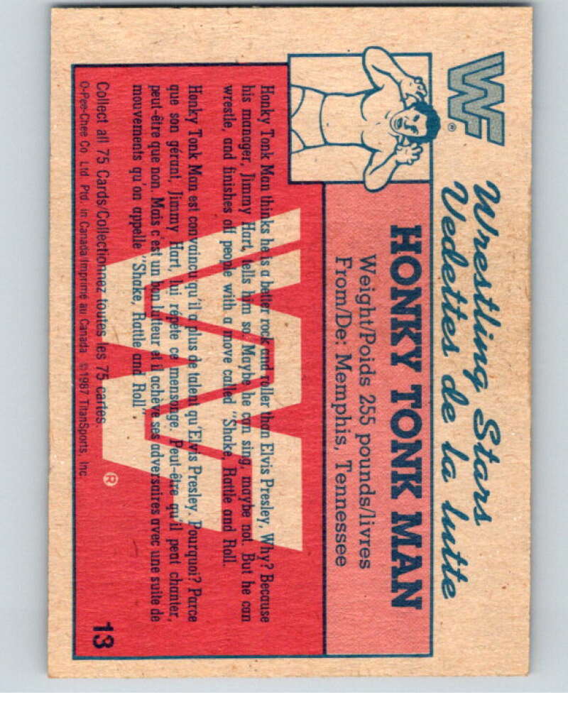 1987 O-Pee-Chee WWF #13 Honky Tonk Man V69424 Image 2