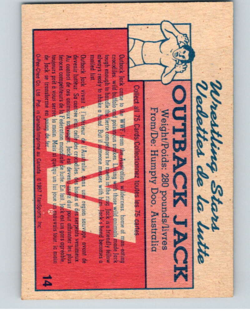 1987 O-Pee-Chee WWF #14 Outback Jack V69425 Image 2