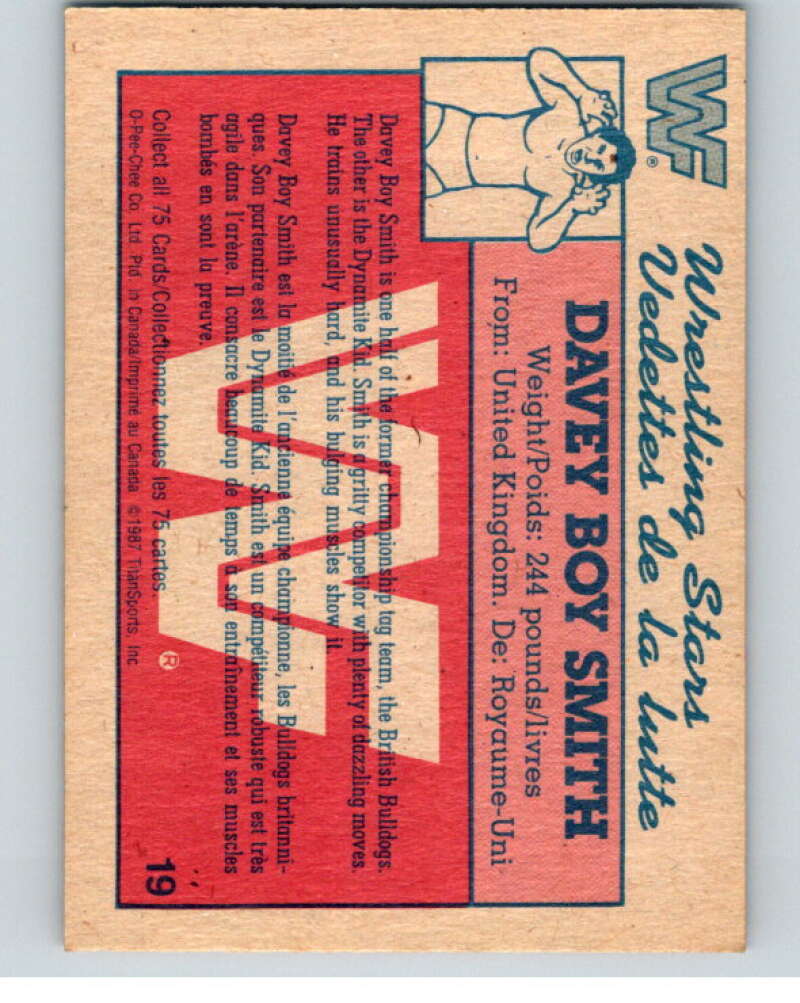 1987 O-Pee-Chee WWF #19 Davey Boy Smith V69446 Image 2