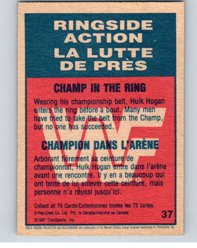 1987 O-Pee-Chee WWF #37 Hulk Hogan V69486 Image 2