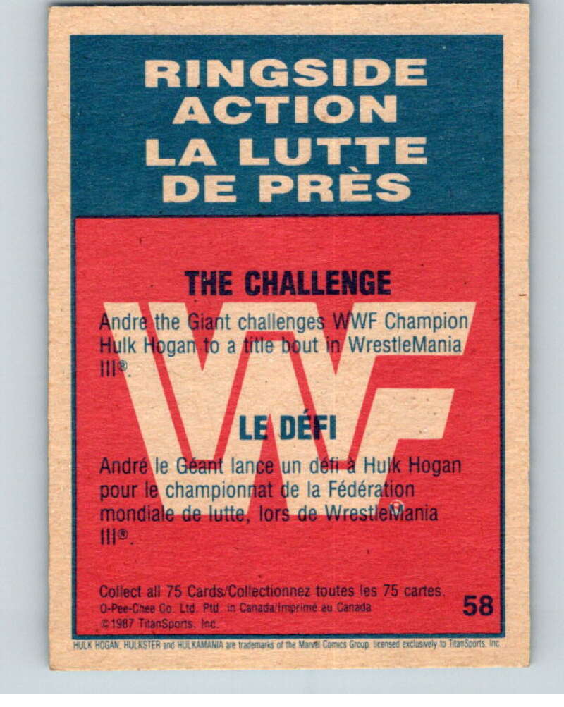 1987 O-Pee-Chee WWF #58 Andre the Giant/Hulk Hogan V69248 Image 2