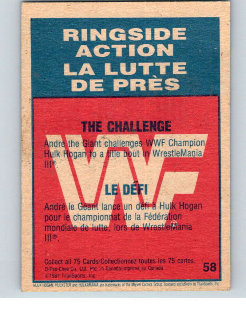 1987 O-Pee-Chee WWF #58 Andre the Giant/Hulk Hogan V69250 Image 2