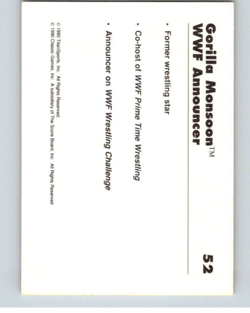 1990 Classic WWF #52 Gorilla Monsoon V69653 Image 2