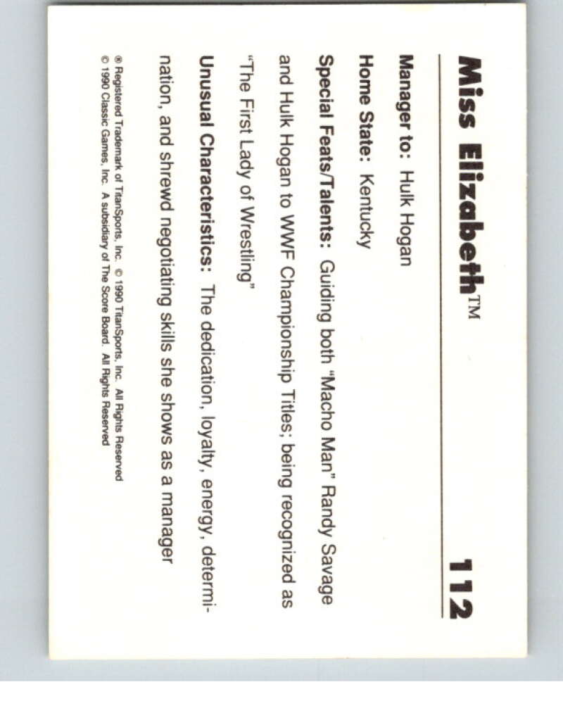 1990 Classic WWF #112 Miss Elizabeth V69700 Image 2