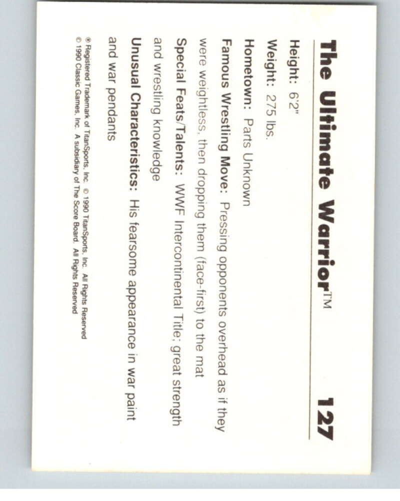 1990 Classic WWF #127 The Ultimate Warrior V69705 Image 2