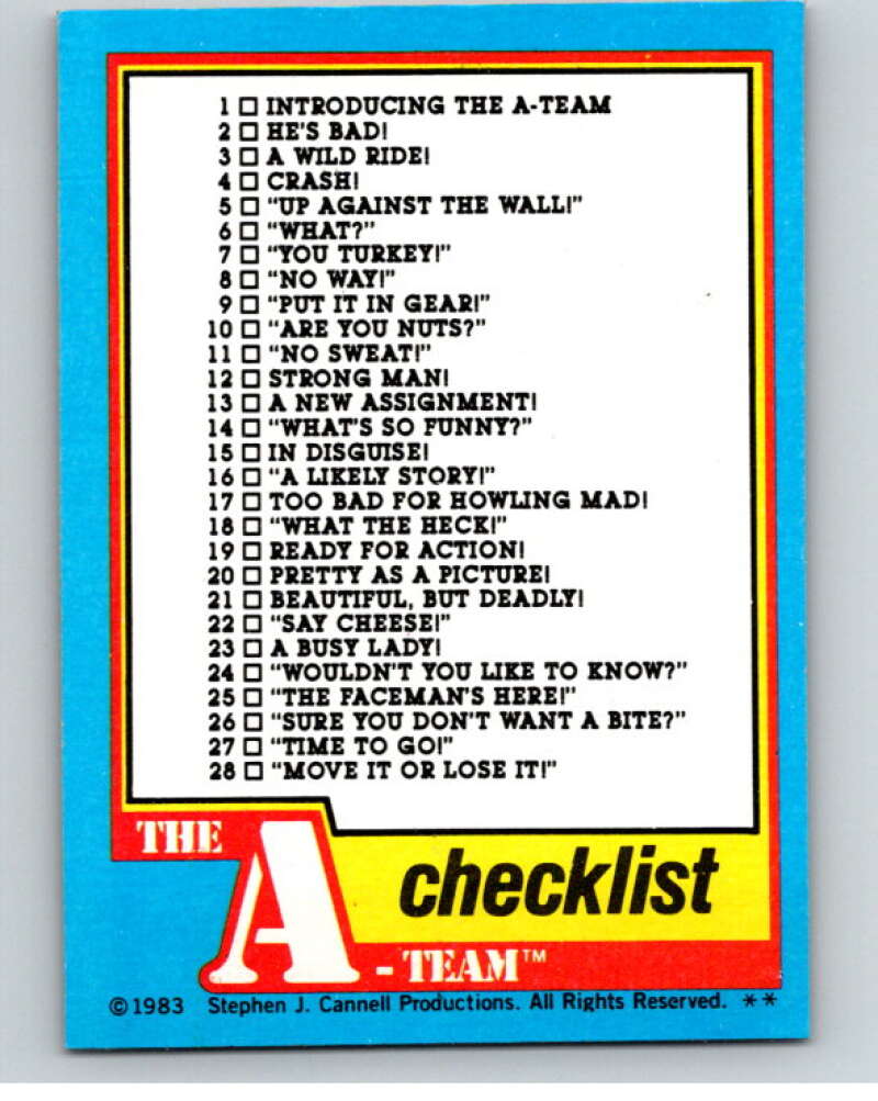 1983 Topps A-Team #66 The A-Team Checklist V69812 Image 1