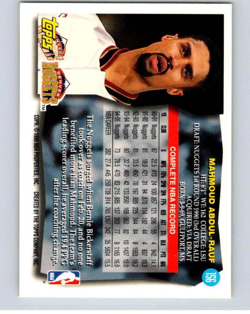 1995-96 Topps NBA #156 Mahmoud Abdul-Rauf Denver Nuggets V70253 Image 2