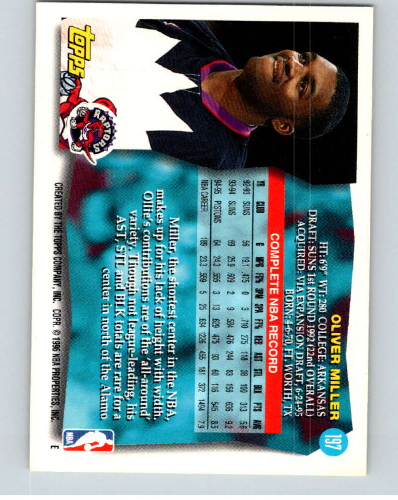1995-96 Topps NBA #197 Oliver Miller Toronto Raptors V70328 Image 2