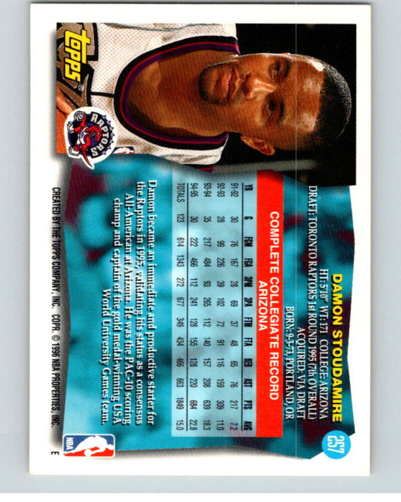 1995-96 Topps NBA #257 Damon Stoudamire RC Rookie Toronto Raptors V70472 Image 2