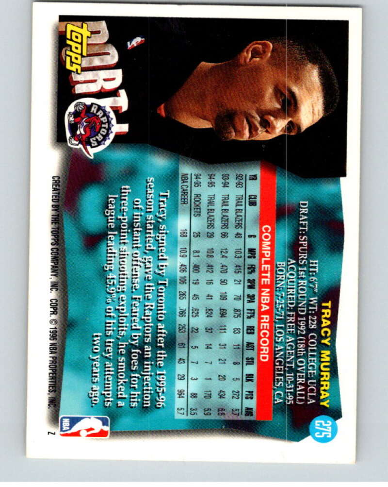 1995-96 Topps NBA #275 Tracy Murray Toronto Raptors V70511 Image 2