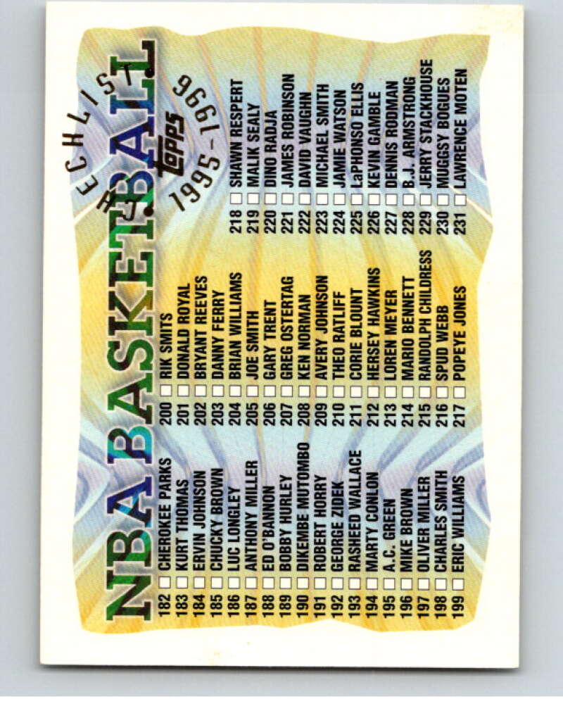 1995-96 Topps NBA #291 Checklist 182-291 V70542 Image 1