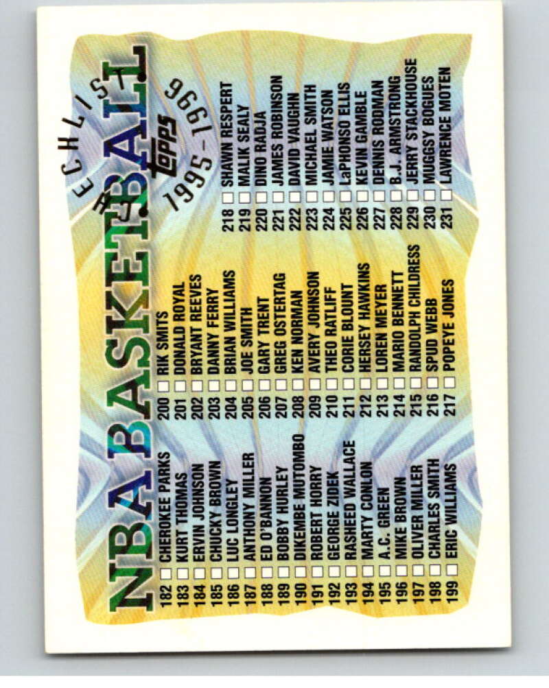 1995-96 Topps NBA #291 Checklist 182-291 V70544 Image 1