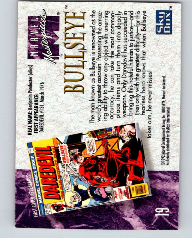 1992 Skybox Marvel Masterpieces #19 Bullseye V71705 Image 2
