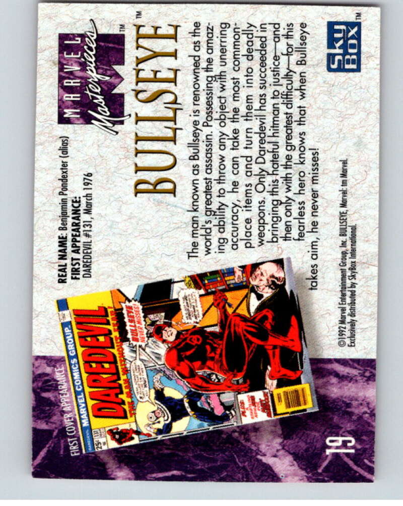 1992 Skybox Marvel Masterpieces #19 Bullseye  V71705 Image 2