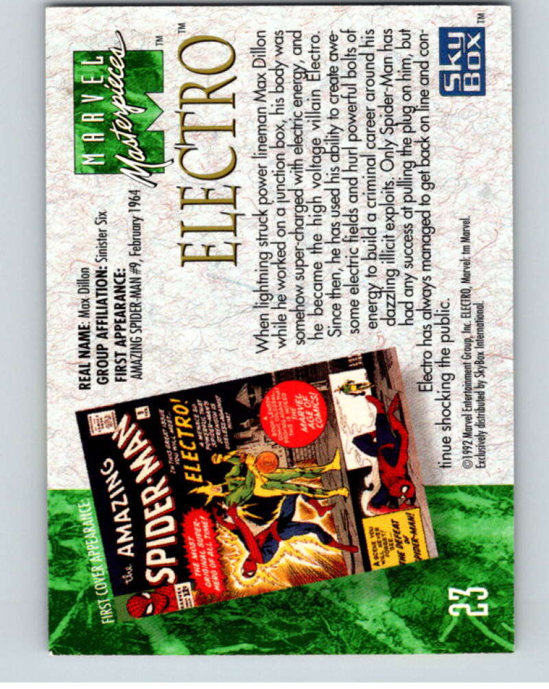 1992 Skybox Marvel Masterpieces #23 Electro V71710 Image 2