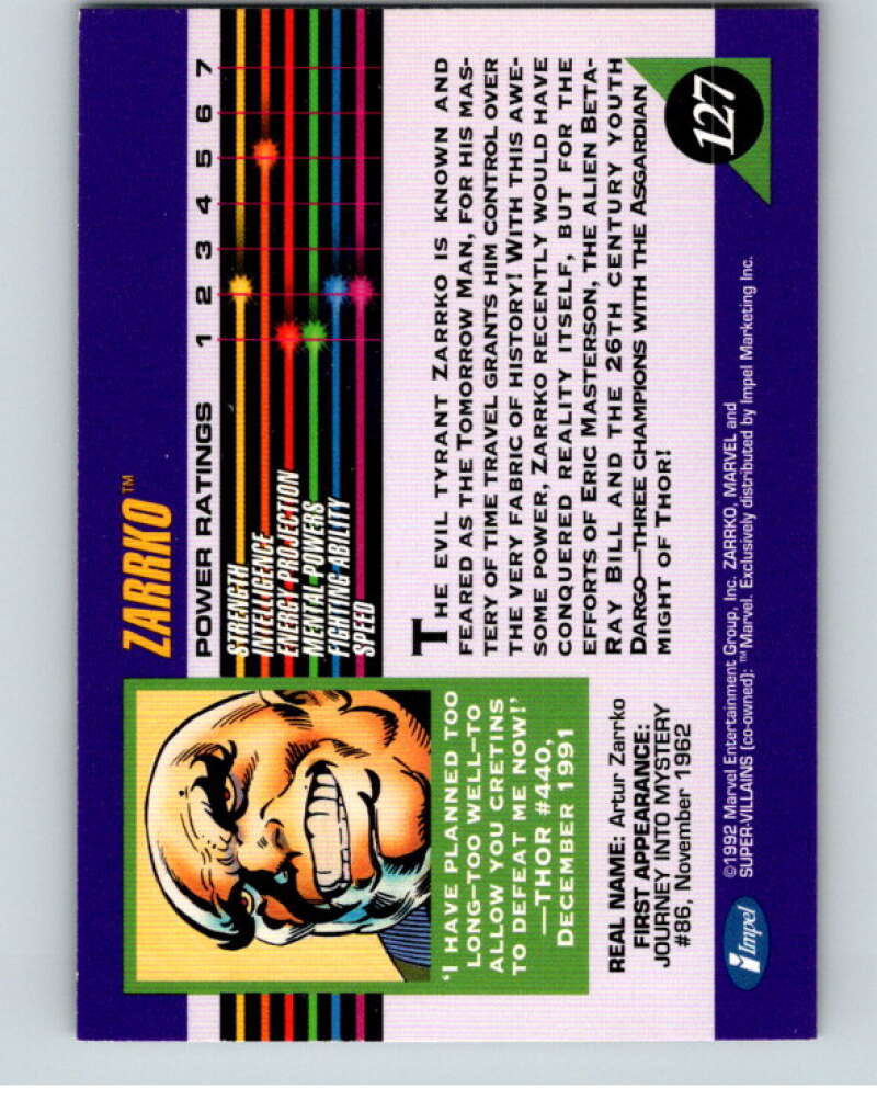 1992 Impel Marvel Universe #127 Zarrko V71982 Image 2