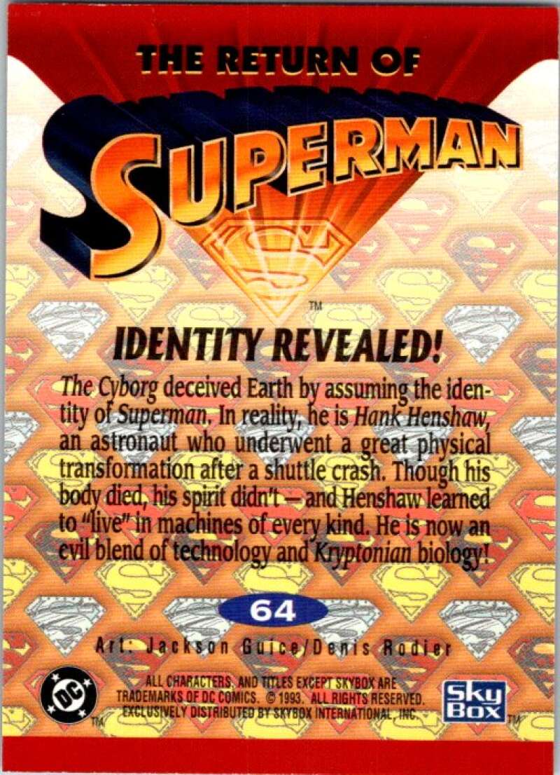 1993 Skybox Return of Superman #64 Superman V72450 Image 2