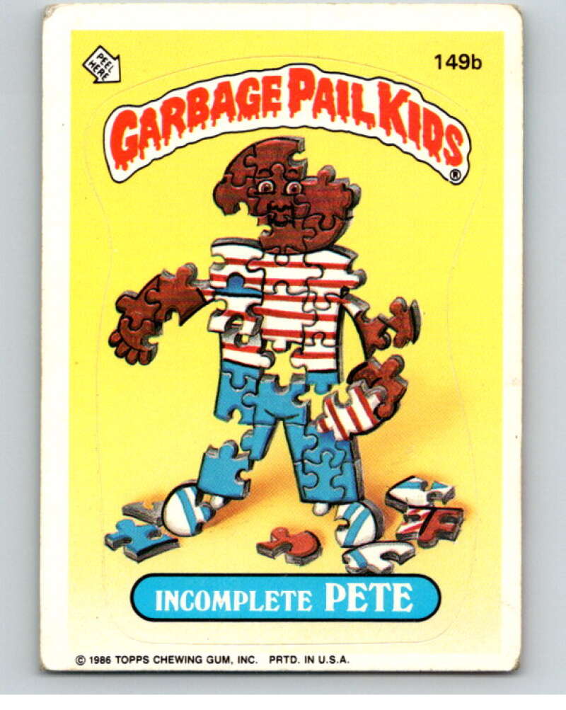 1986 Topps Garbage Pail Kids Series 4 #149B Incomplete Pete V73120 Image 1