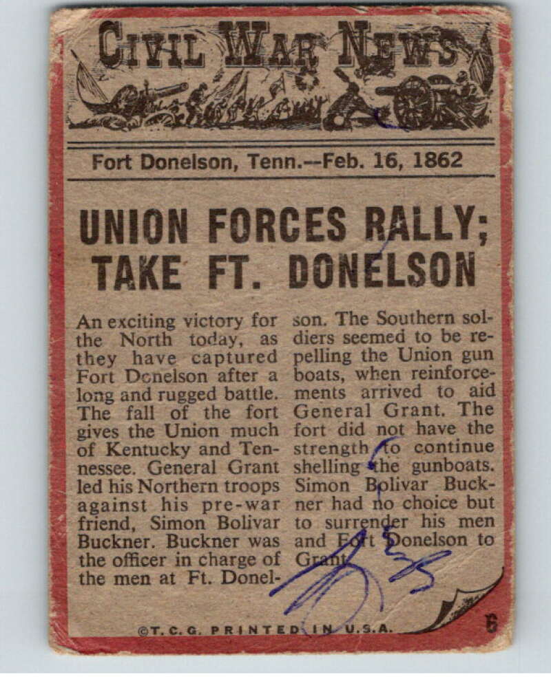 1962 Topps Civil War News #6 Pulled to Safety V74130 Image 2