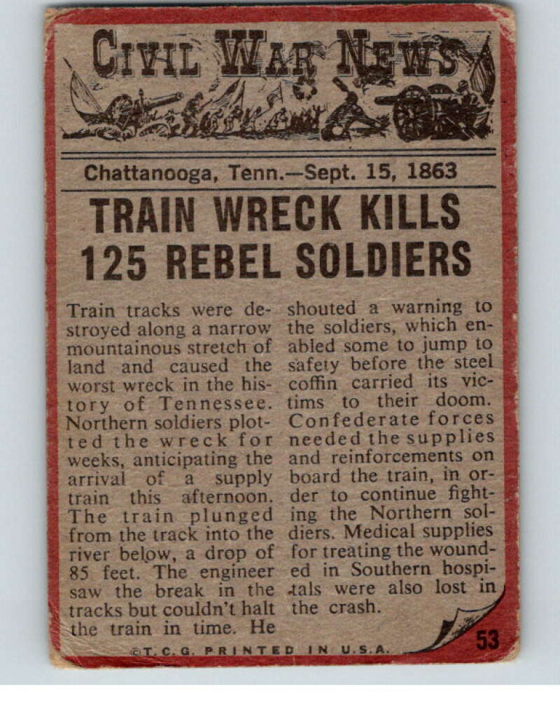 1962 Topps Civil War News #53 Train Of Doom V74136 Image 2