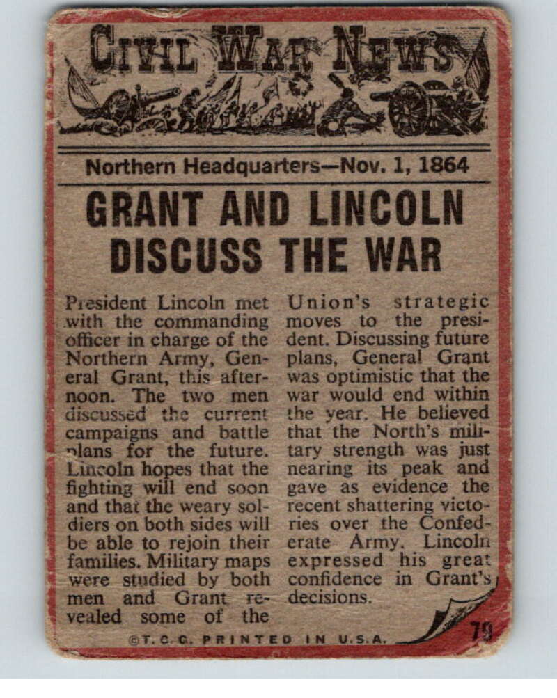 1962 Topps Civil War News #79 Council of War V74141 Image 2