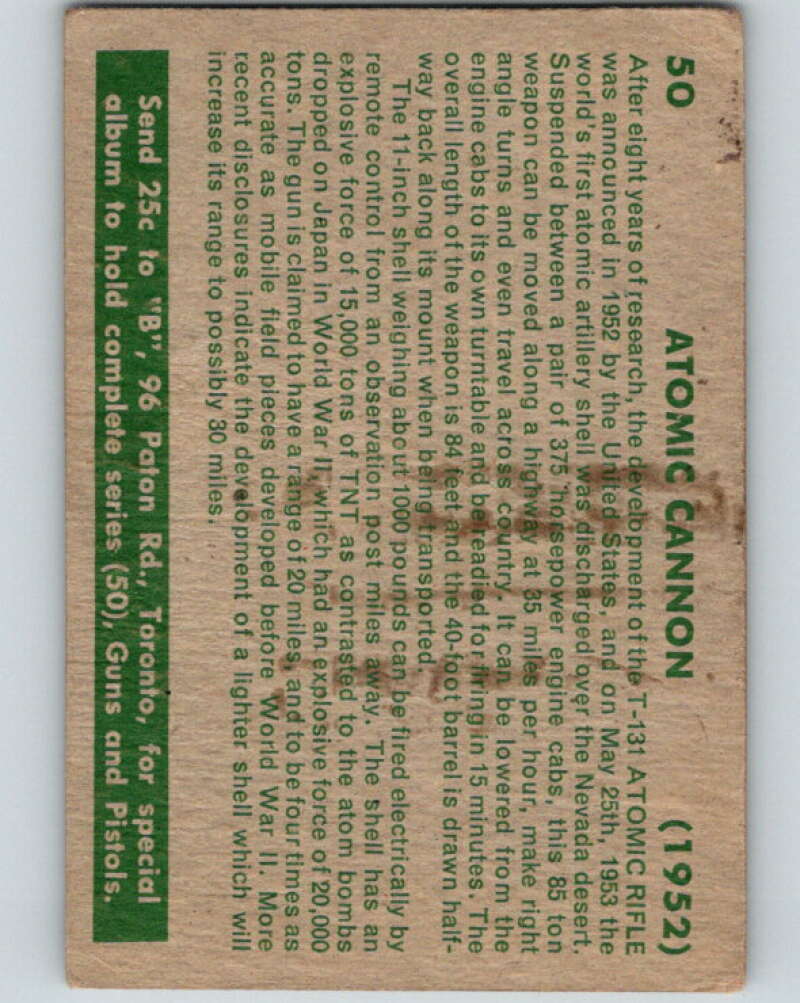1953 Guns and Pistols #50 Atomic Cannon V74149 Image 2