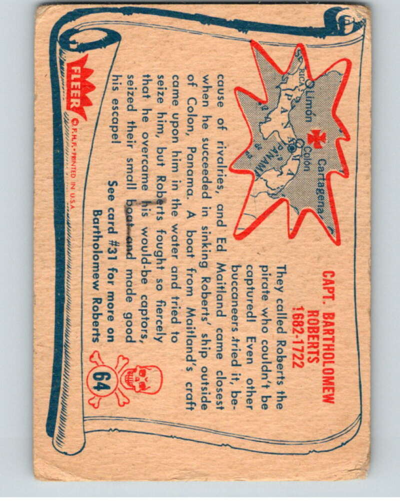 1961 Fleer Pirates Bold R730-4 #64 Capt. Bartholomew Roberts V74168 Image 2