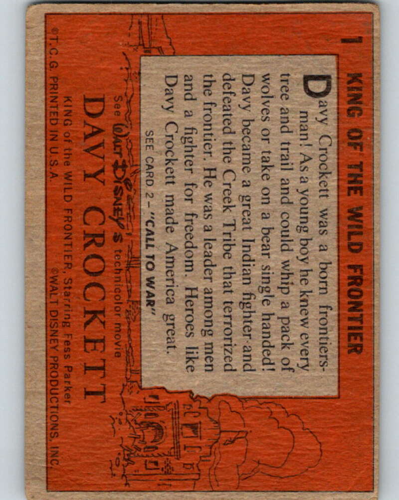 1956 Topps Davy Crockett Orange Back #1 King of the Wild Frontier V74169 Image 2