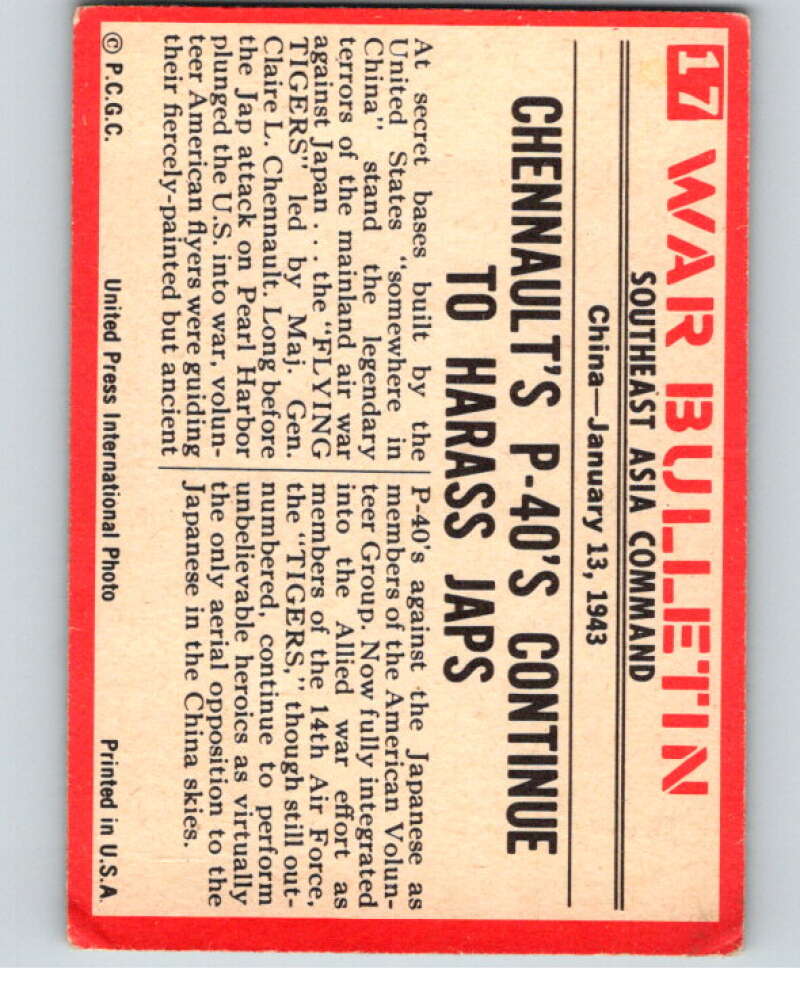 1965 Philadelphia Gum War Bulletin #17 Flying Tigers V74223 Image 2