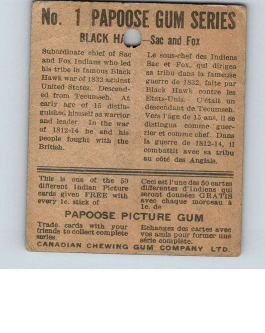 1934 Papoose Gum Series V254 #1 Black Hawk  V74250 Image 2