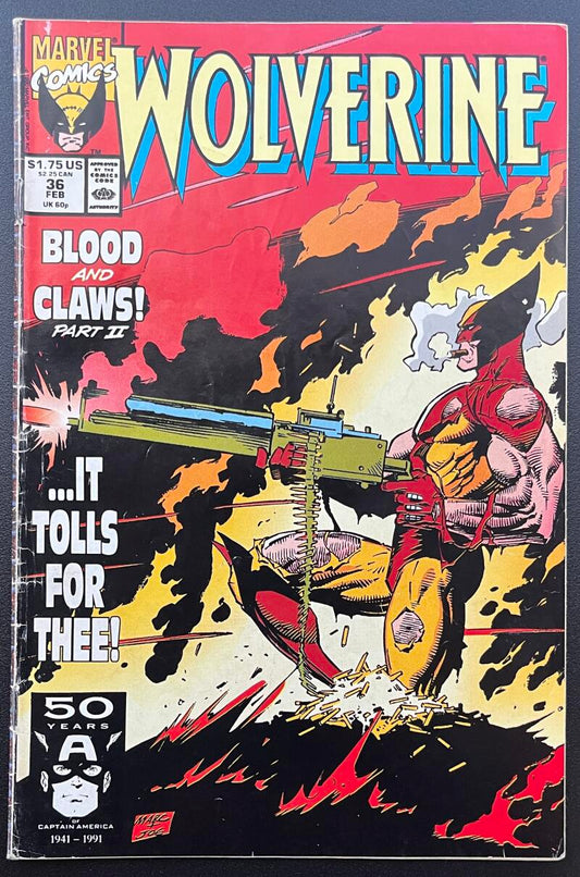 Wolverine #36 Marvel Comic Book Feb. 1991 Direct Edition  - CB197 Image 1
