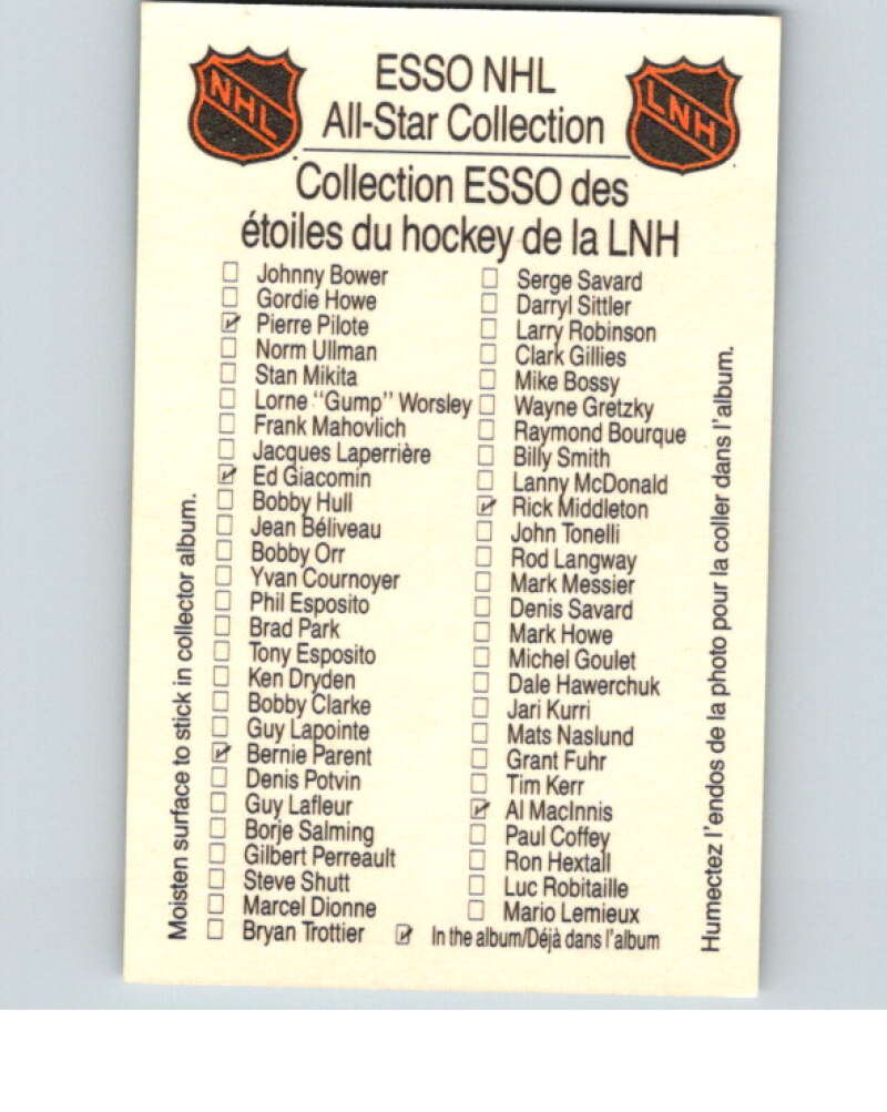 1988-89 Esso All-Stars Hockey Card Wayne Gretzky V74760 Image 2